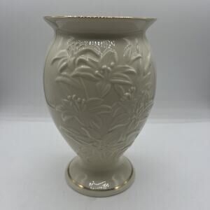 Lenox 8" Lily Vase with 24k Gold Trim Embossed on Both Sides Vintage!
